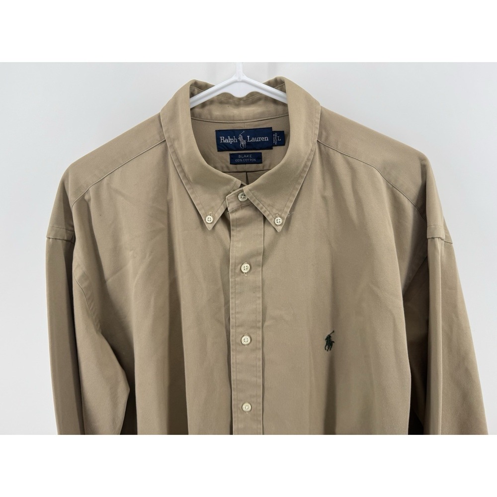 Ralph Lauren Blake Shirt Men L Tan Button Down Long Sleeve Cotton Preppy